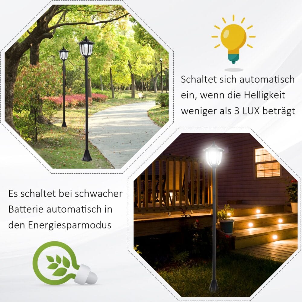 Solar-Gartenlaterne Ø265x177 cm, LED-Leuchte für außen, Farbe Schwarz.