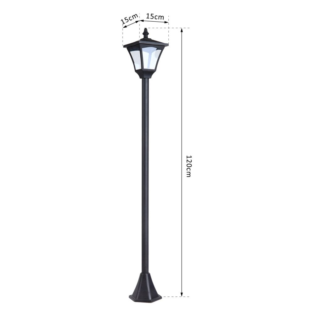 Solar-Gartenlaterne mit LED, 15x15x120 cm, für Außenbereiche in Schwarz.