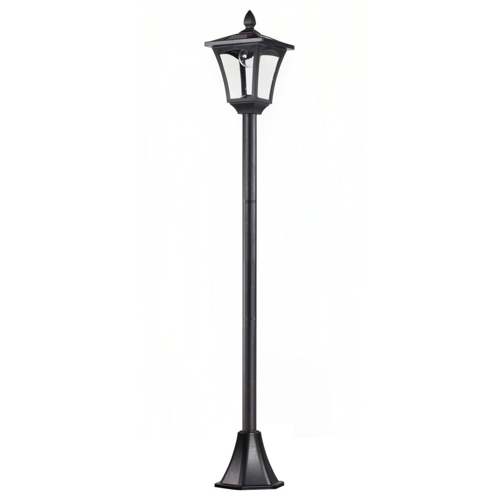 Solar-Gartenlaterne mit LED, 18x18x160 cm, stilvoll und funktional in Schwarz.