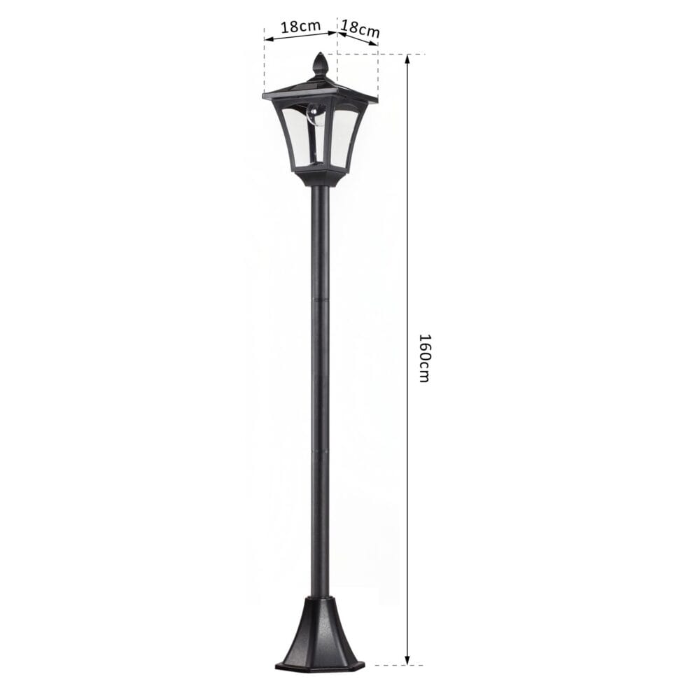 Solar-Gartenlaterne mit LED, 18x18x160 cm, stilvoll und funktional in Schwarz.