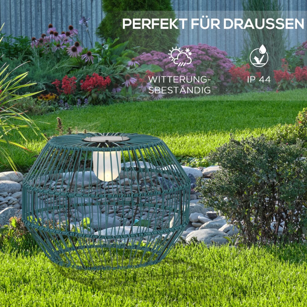 Solarleuchte im Trommel-Design mit LED-Beleuchtung, Farbe Grün.