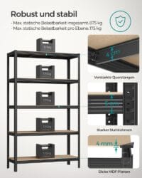 Songmics Steckregal Lagerregal 120x60x200cm