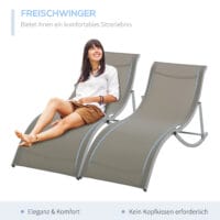 Zweier-Set hellgraue, ergonomische Sonnenliegen aus Aluminium.