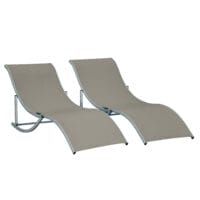 Zweier-Set hellgraue, ergonomische Sonnenliegen aus Aluminium.