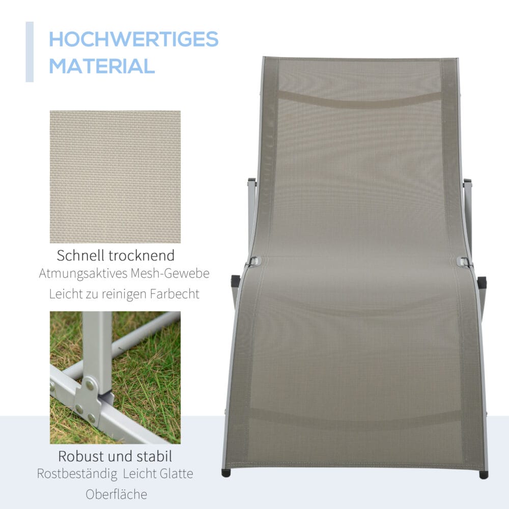 Zweier-Set hellgraue, ergonomische Sonnenliegen aus Aluminium.