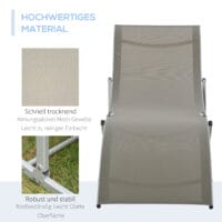 Zweier-Set hellgraue, ergonomische Sonnenliegen aus Aluminium.