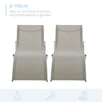 Zweier-Set hellgraue, ergonomische Sonnenliegen aus Aluminium.