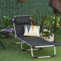 Schwarze, ergonomische Sonnenliege mit 5-facher Verstellung.