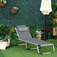 Graue Relaxliege aus Aluminium mit 5-facher Verstellung.