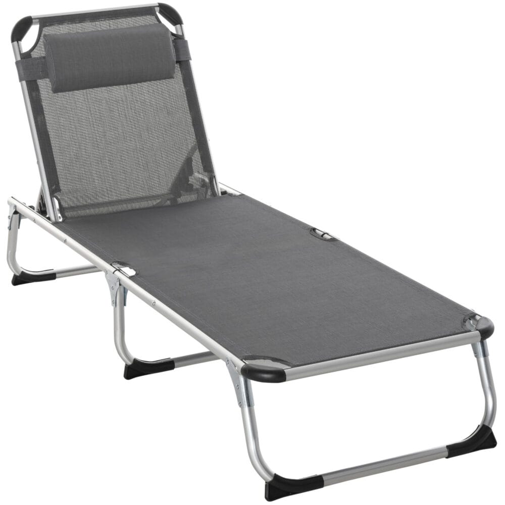 Graue Relaxliege aus Aluminium mit 5-facher Verstellung.