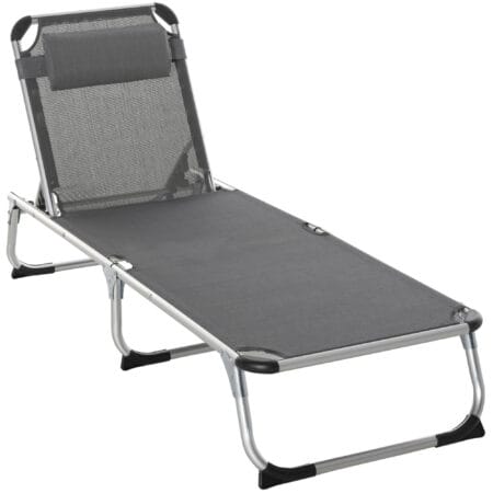 Graue Relaxliege aus Aluminium mit 5-facher Verstellung.