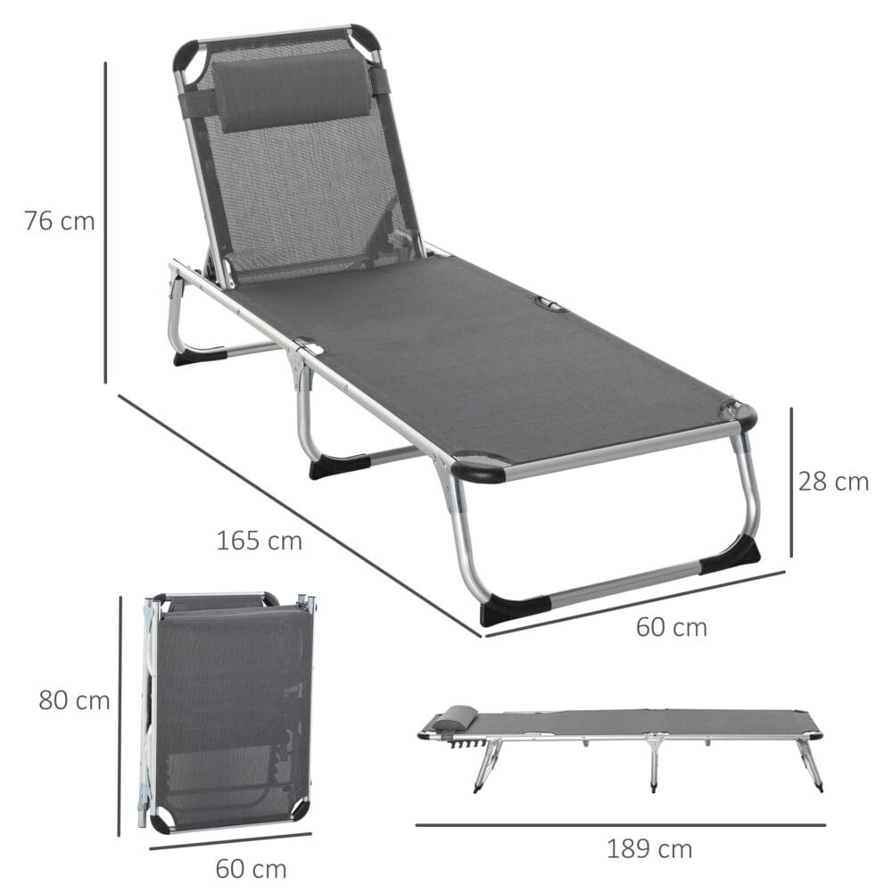 Graue Relaxliege aus Aluminium mit 5-facher Verstellung.