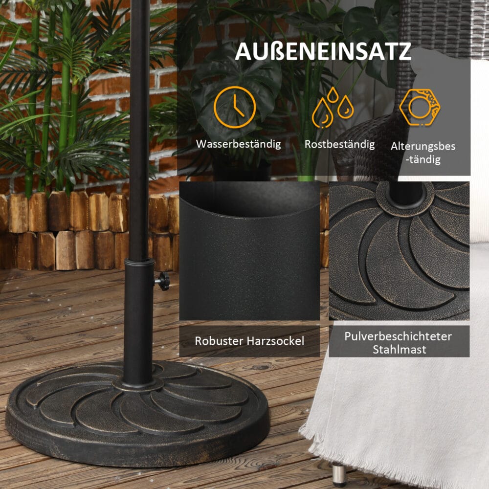 Runder Sonnenschirmständer aus Kunstharz in Bronze, 18kg.