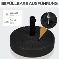 Schwarzer Sonnenschirmständer in Rattanoptik aus HDPE, 29kg.