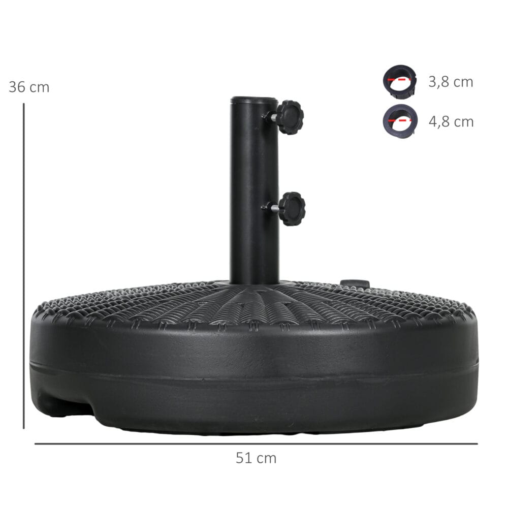 Schwarzer Sonnenschirmständer in Rattanoptik aus HDPE, 29kg.