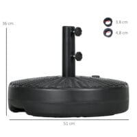 Schwarzer Sonnenschirmständer in Rattanoptik aus HDPE, 29kg.