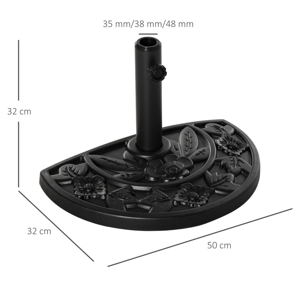 Schwarzer halbrunder Sonnenschirmständer aus HDPE, 9kg.