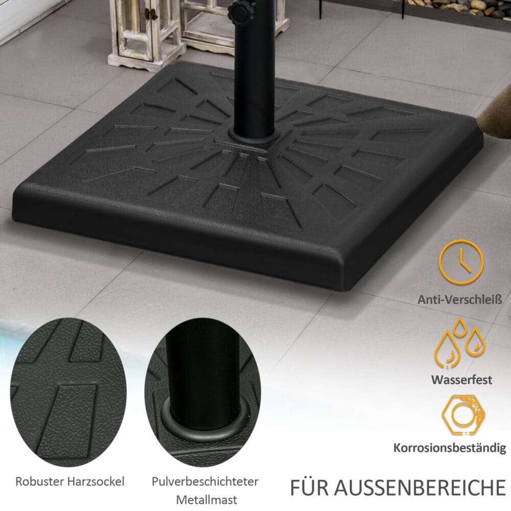 Schwarzer Sonnenschirmständer aus Kunstharz, 19kg, für Ø32-48mm.