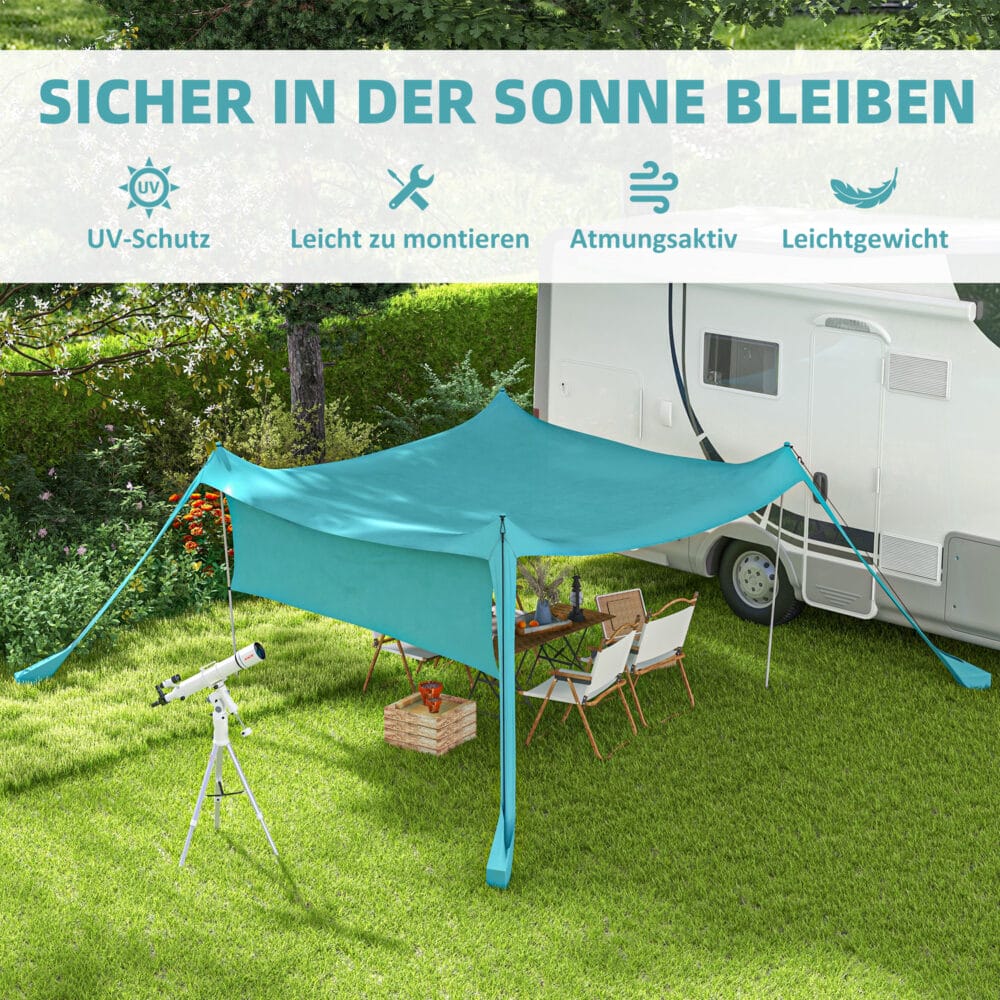 Blaues, wasserdichtes Sonnensegel 3x3x2m mit Tragetasche.