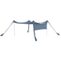 Blaues, wasserdichtes Sonnensegel mit Tragetasche und Stahlstangen.