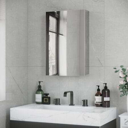Silberner Spiegelschrank für das Bad 39x12x60cm aus Edelstahl mit 3 Ebenen