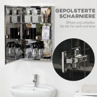 Silberner Spiegelschrank für das Bad 39x12x60cm aus Edelstahl mit 3 Ebenen