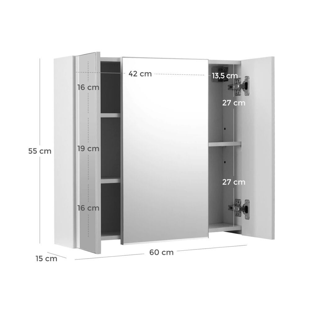 Spiegelschrank für das Badezimmer mit integriertem Spiegel und Stauraum.