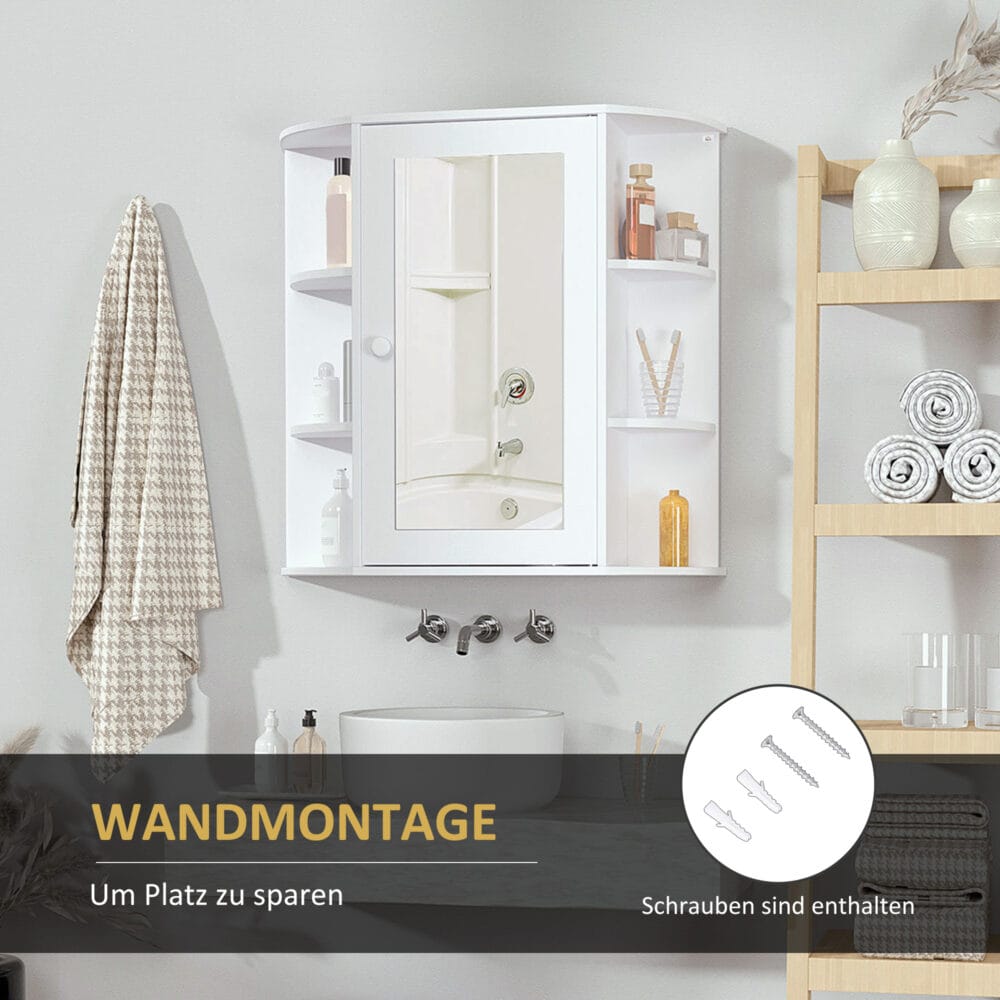 Weisser Spiegelschrank als Hängeschrank für das Bad 66x17x63cm mit 8 Fächern