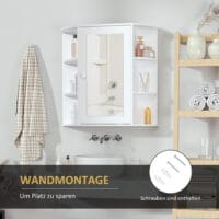 Weisser Spiegelschrank als Hängeschrank für das Bad 66x17x63cm mit 8 Fächern
