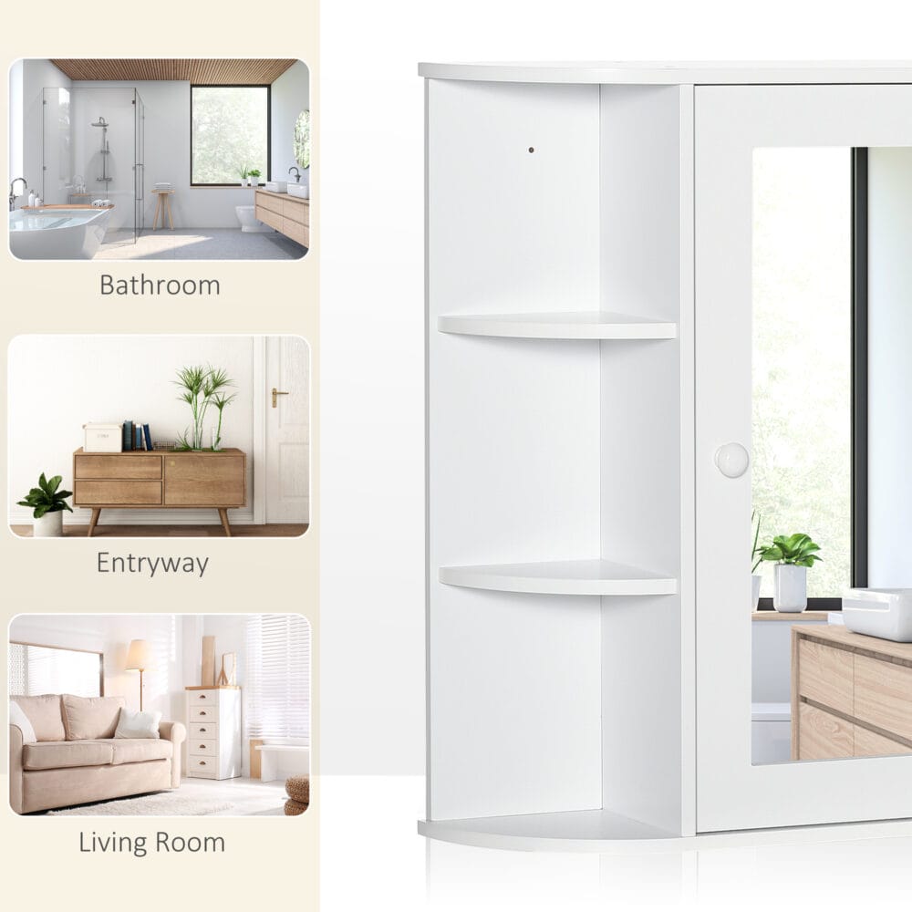 Weisser Spiegelschrank als Hängeschrank für das Bad 66x17x63cm mit 8 Fächern