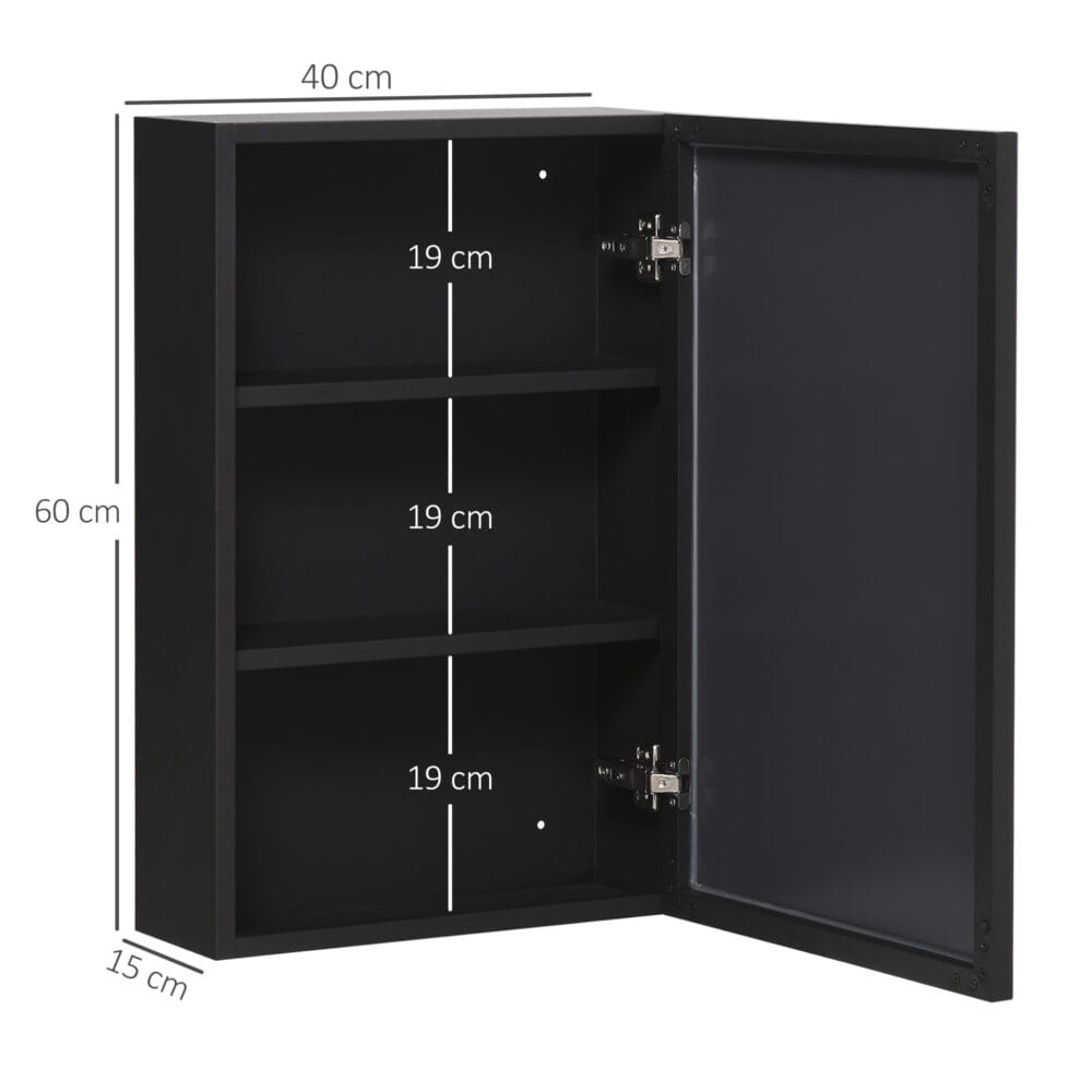 Moderner schwarzer Spiegelschrank mit 3 Schichten platzsparend