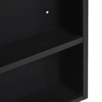 Ein moderner Spiegelschrank aus schwarzem Edelstahl mit einem Glasregal.