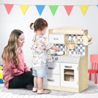 Spielküche aus Holz mit Licht und Musik, Kinderküche mit realistischer Nebel-Funktion, ab 3 Jahren.