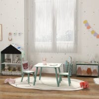Grüne Spielzeugkiste für das Kinderzimmer mit einem niedlichen Tierdesign auf dem abnehmbaren Deckel. Perfekt zum schnellen Aufräumen und als dekoratives Element.