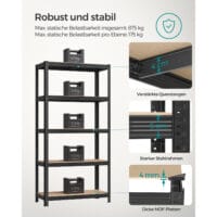2er-Set Schwerlastregale mit 5 Böden, 40x90x180cm, Stahl Schwarz