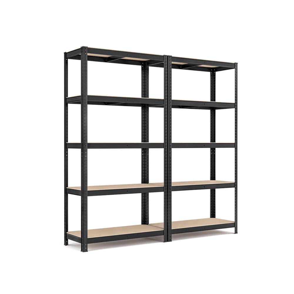 2er-Set Schwerlastregale mit 5 Böden, 40x90x180cm, Stahl Schwarz