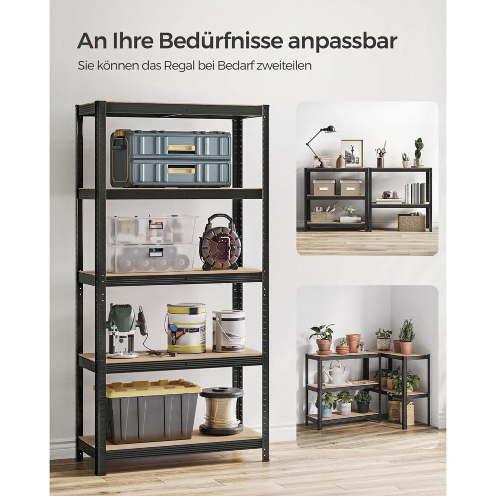 2er-Set Schwerlastregale mit 5 Böden, 40x90x180cm, Stahl Schwarz