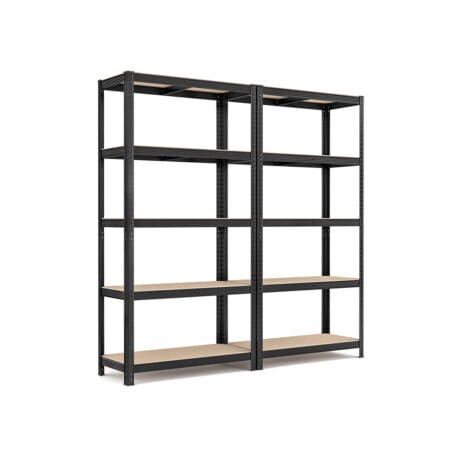 2er-Set Schwerlastregale mit 5 Böden, 40x90x180cm, Stahl Schwarz