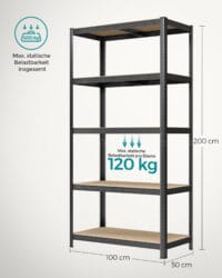 Schwarzes Steckregal Lagerregal 200x100x50 cm, robust und vielseitig nutzbar.