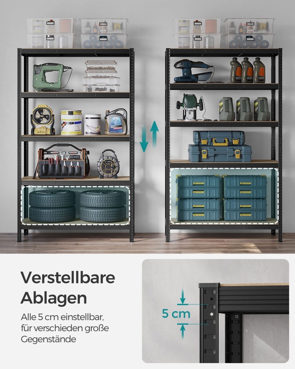 Schwarzes Steckregal Lagerregal 200x120x60 cm, hohe Belastbarkeit.