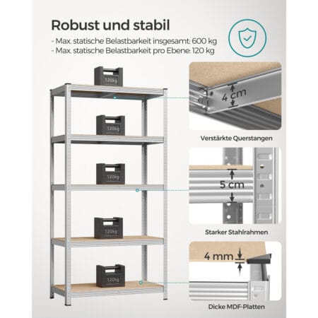 Steckregal Lagerregal 2er-Set 200x100x50cm Silber.