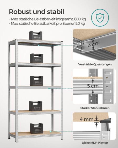 Steckregal Lagerregal 50x100x200, ideal für Keller und Garage.