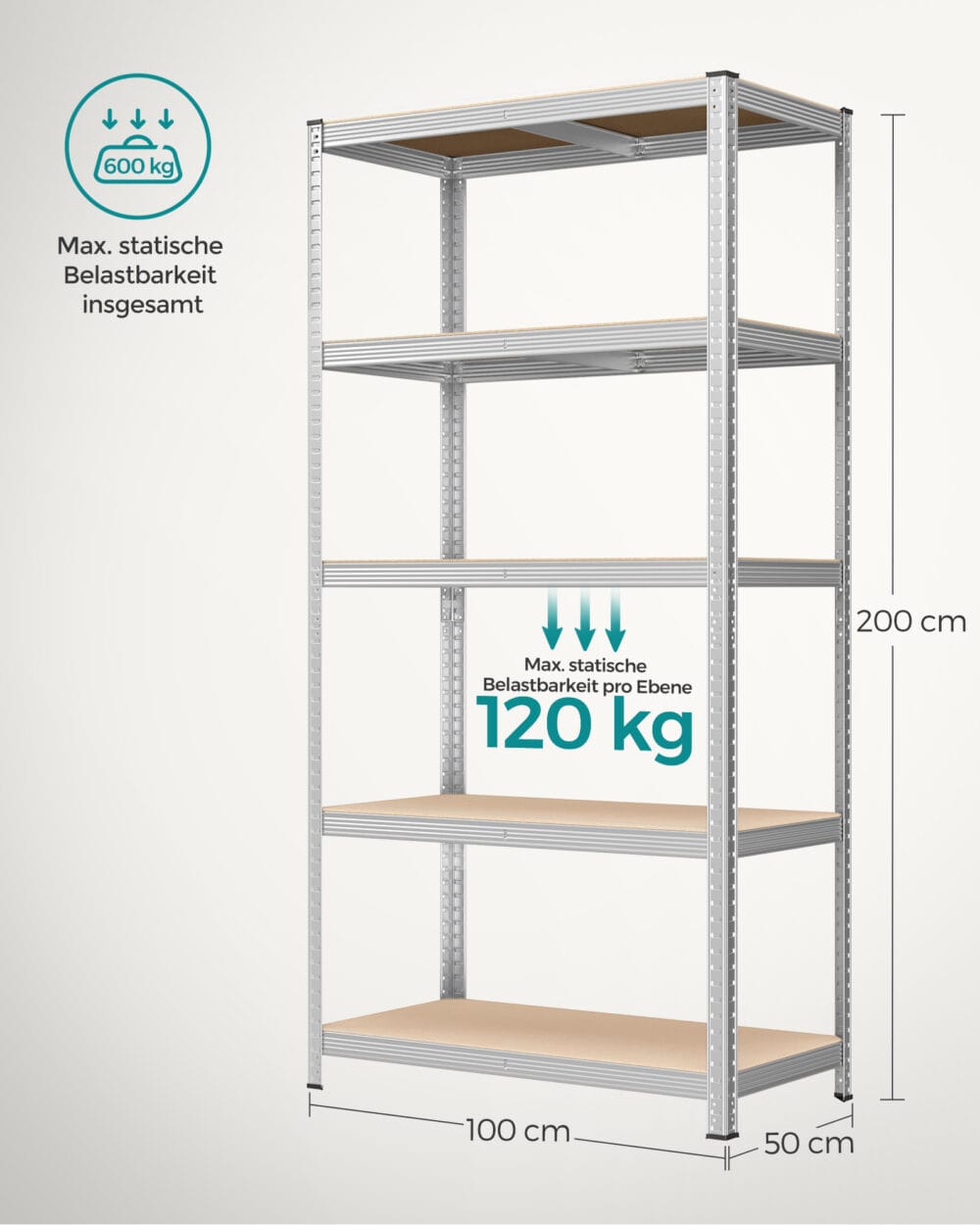 Steckregal Lagerregal 50x100x200, ideal für Keller und Garage.