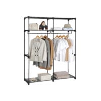 Grauer Stoff-Kleiderschrank, leicht und flexibel einsetzbar.