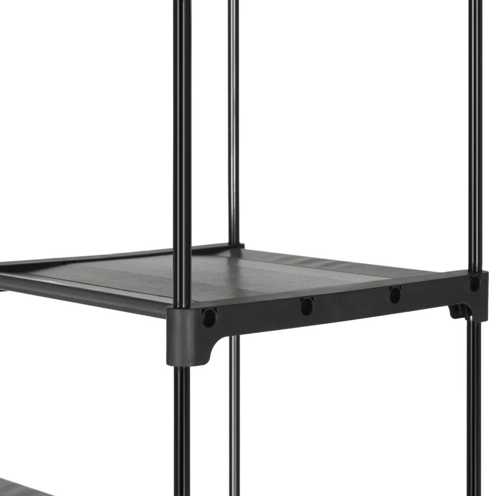 Grauer Stoff-Kleiderschrank, leicht und flexibel einsetzbar.