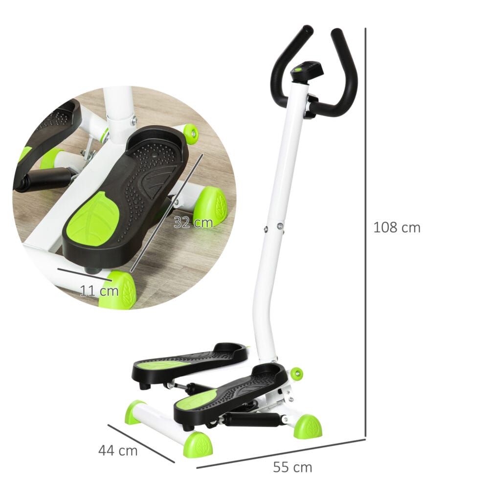Grüner Swing Stepper mit LCD und Handgriff, belastbar bis 100kg.
