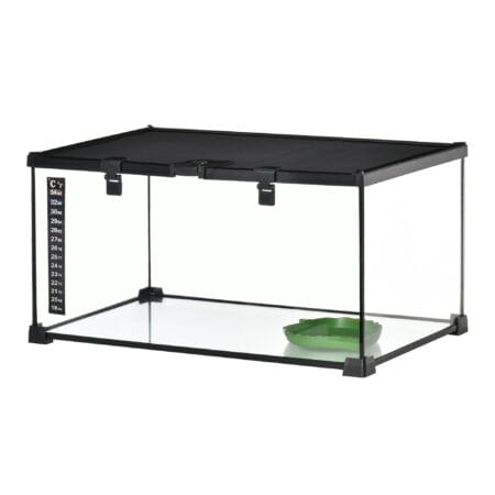 Glasterrarium 50x30x25cm mit integriertem Thermometer.
