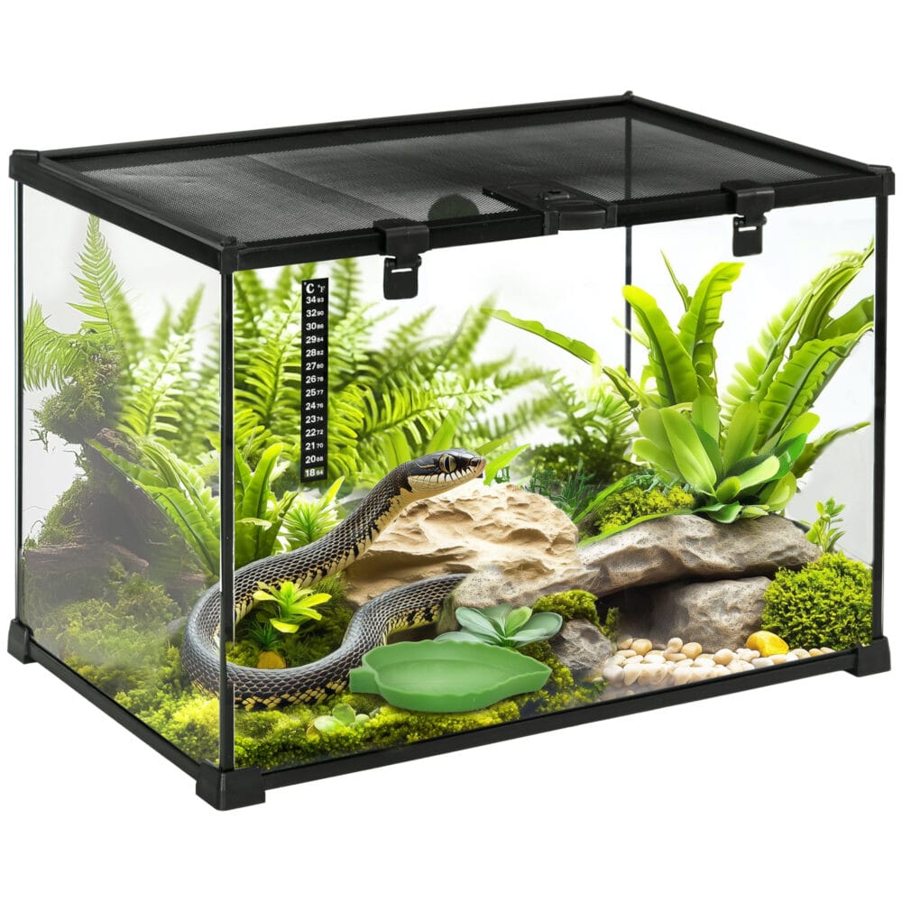 Glas- & Metall-Terrarium für Reptilien, 50x30x35cm.