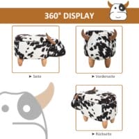 Ein niedlicher Tierhocker im Schweinchen-Design mit integriertem Stauraum in Schwarz-Weiss.