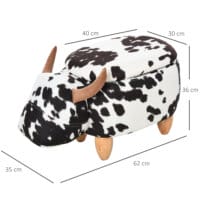 Ein niedlicher Tierhocker im Schweinchen-Design mit integriertem Stauraum in Schwarz-Weiss.